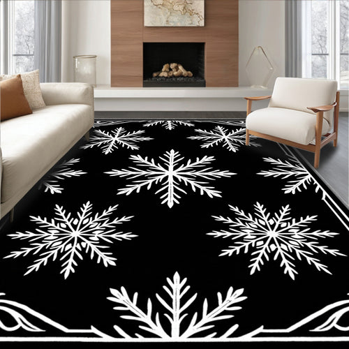 Black White Snowflake Classic Border Rug