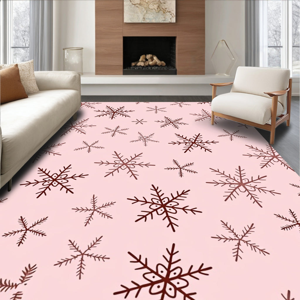 Burgundy Snowflake Scatter on Pink Rug