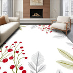 Red Berry Green Branch Leaf Scatter Rug