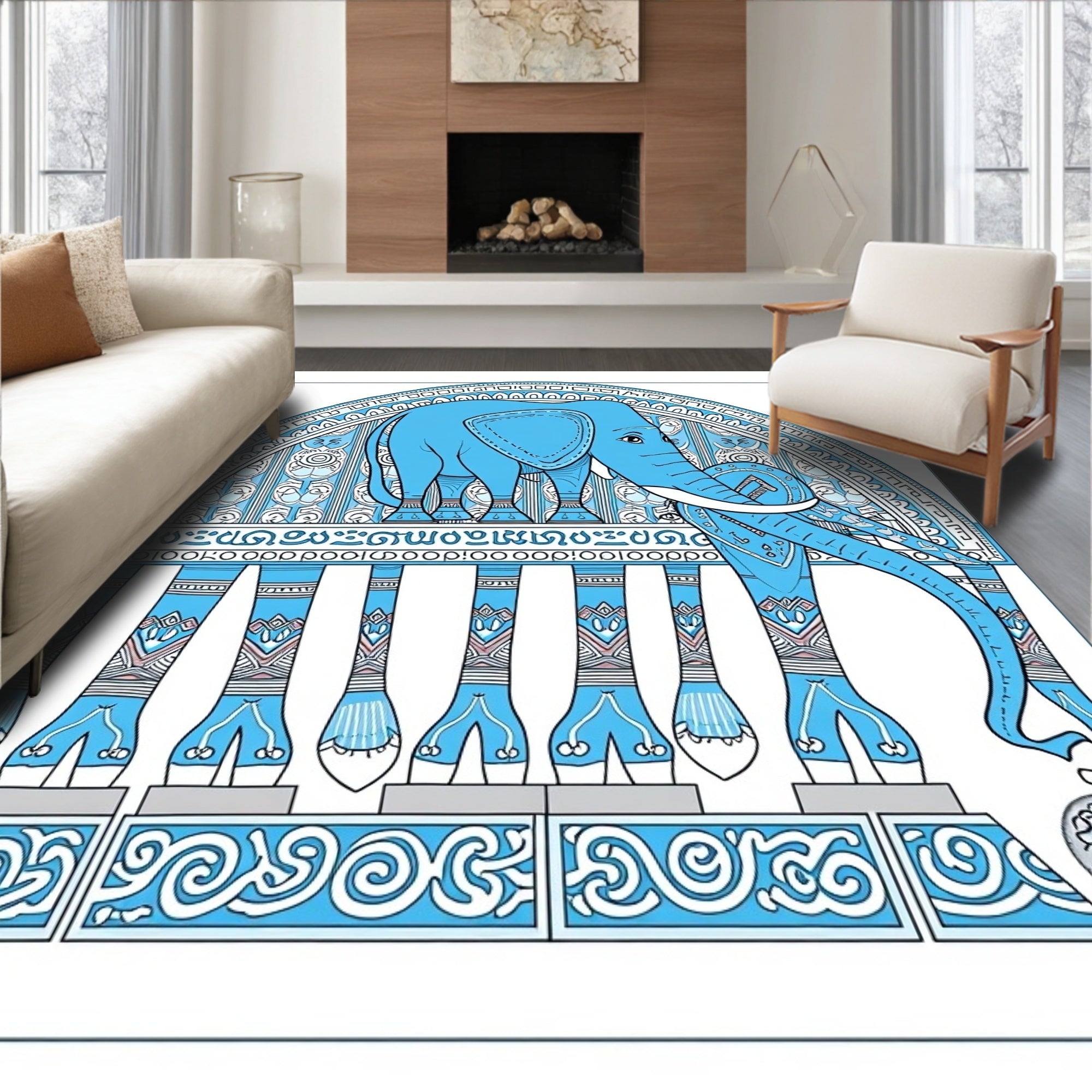 Cerulean Elephant Archway Medallion Rug