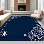 Deep Blue White Snowflake Corner Accents Rug