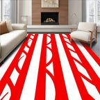 Bold Red White Interlocking Stripe Rug