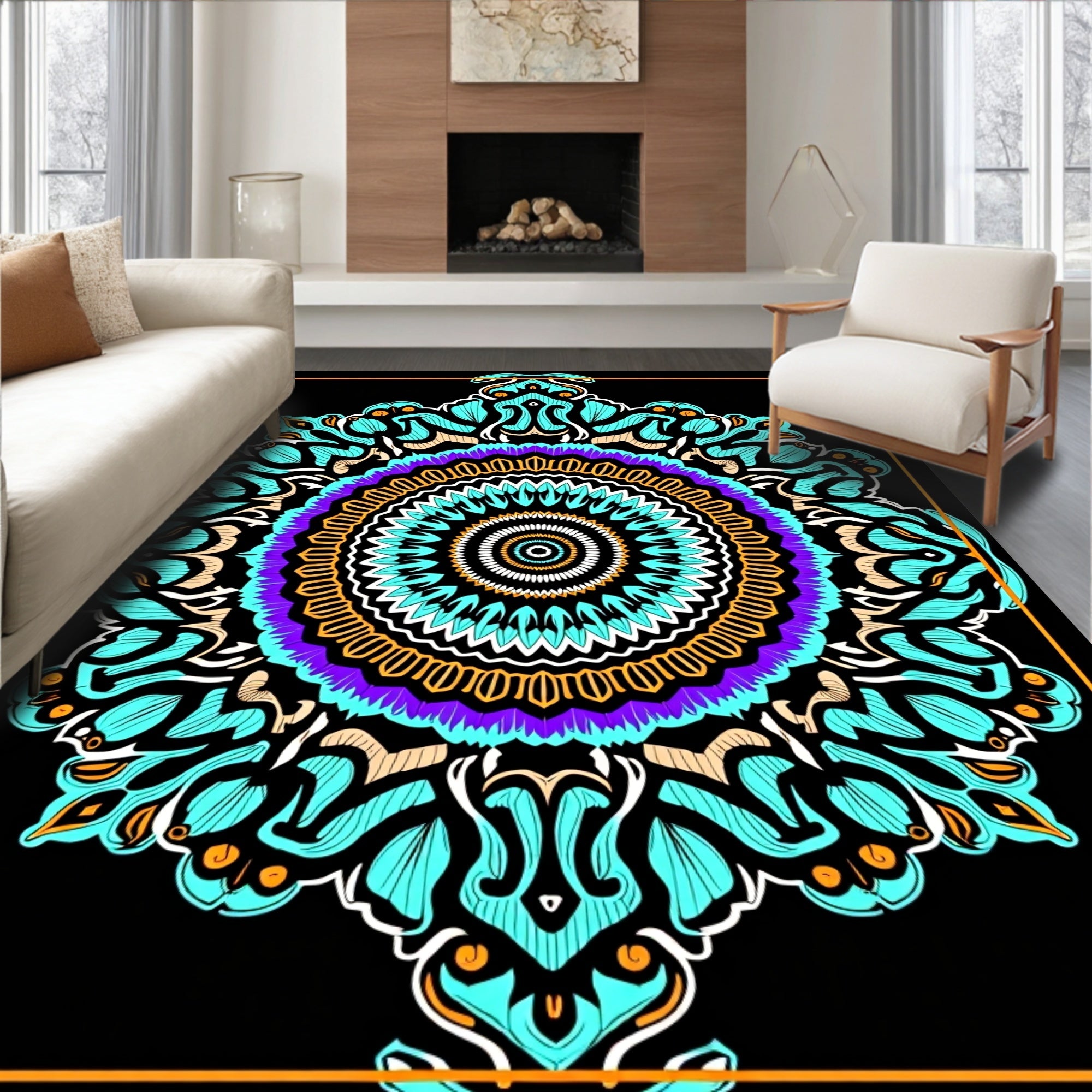 Vivid Teal Purple Mandala Bloom Rug