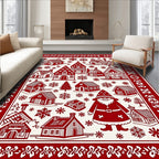 Classic Red Village Snowflake Santa Rug