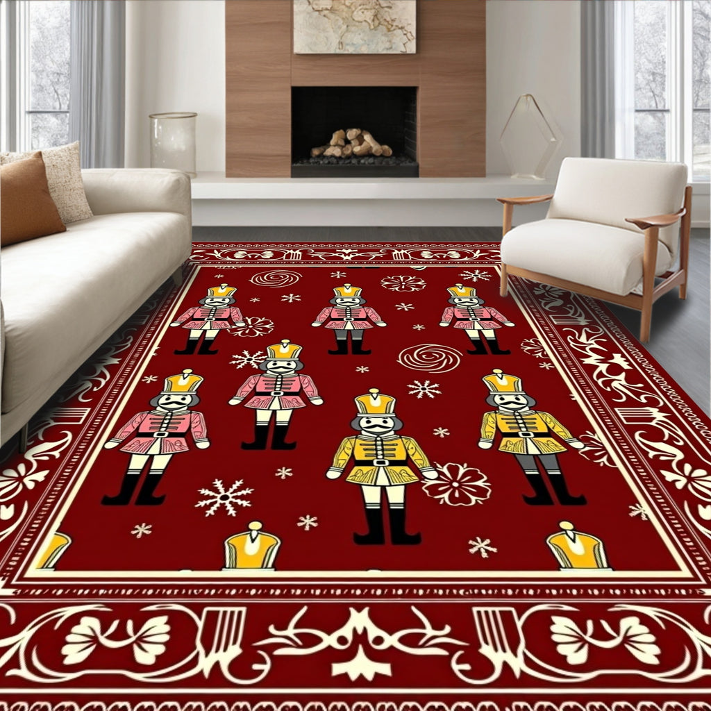Crimson Nutcracker Soldiers and Snowflakes Rug
