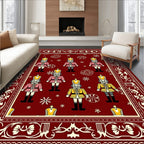 Crimson Nutcracker Soldiers and Snowflakes Rug