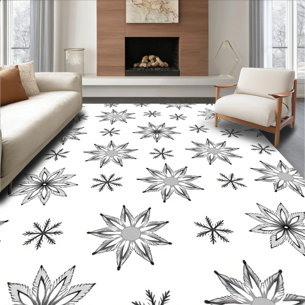Monochrome Starburst Snowflake Collection Rug