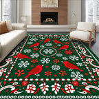 Red Cardinal Winter Snowflake Folk Art Rug