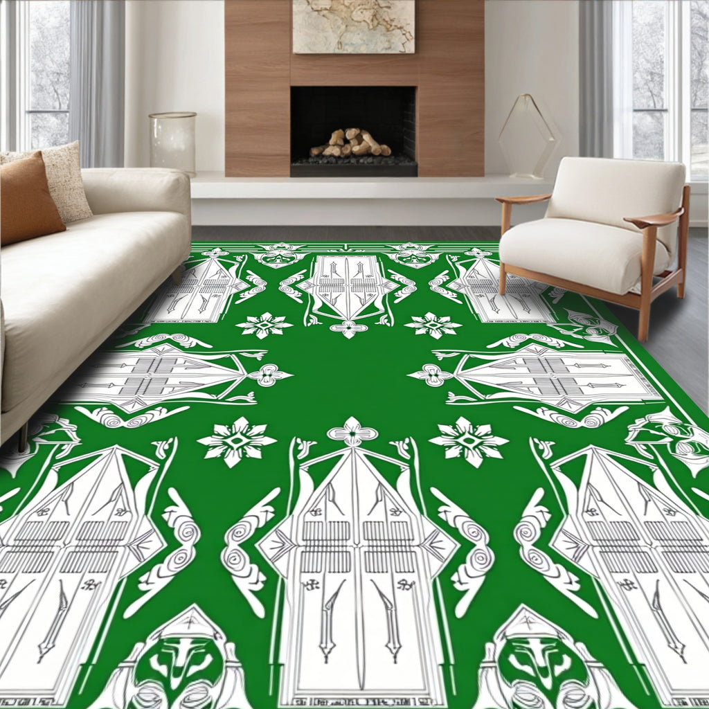 Emerald Green Ornate Archway Motif Rug