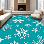 Teal White Snowflake Winter Collection Rug