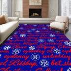Red Script Snowflakes Christmas Rug
