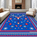 Bold Red White Reindeer Snowflake Garland Rug