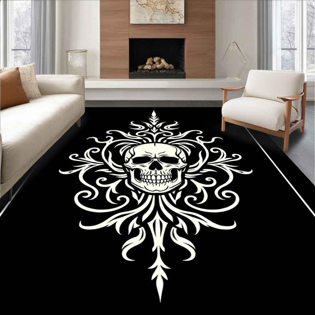 Cream Skull Floral Swirl Accent Rug