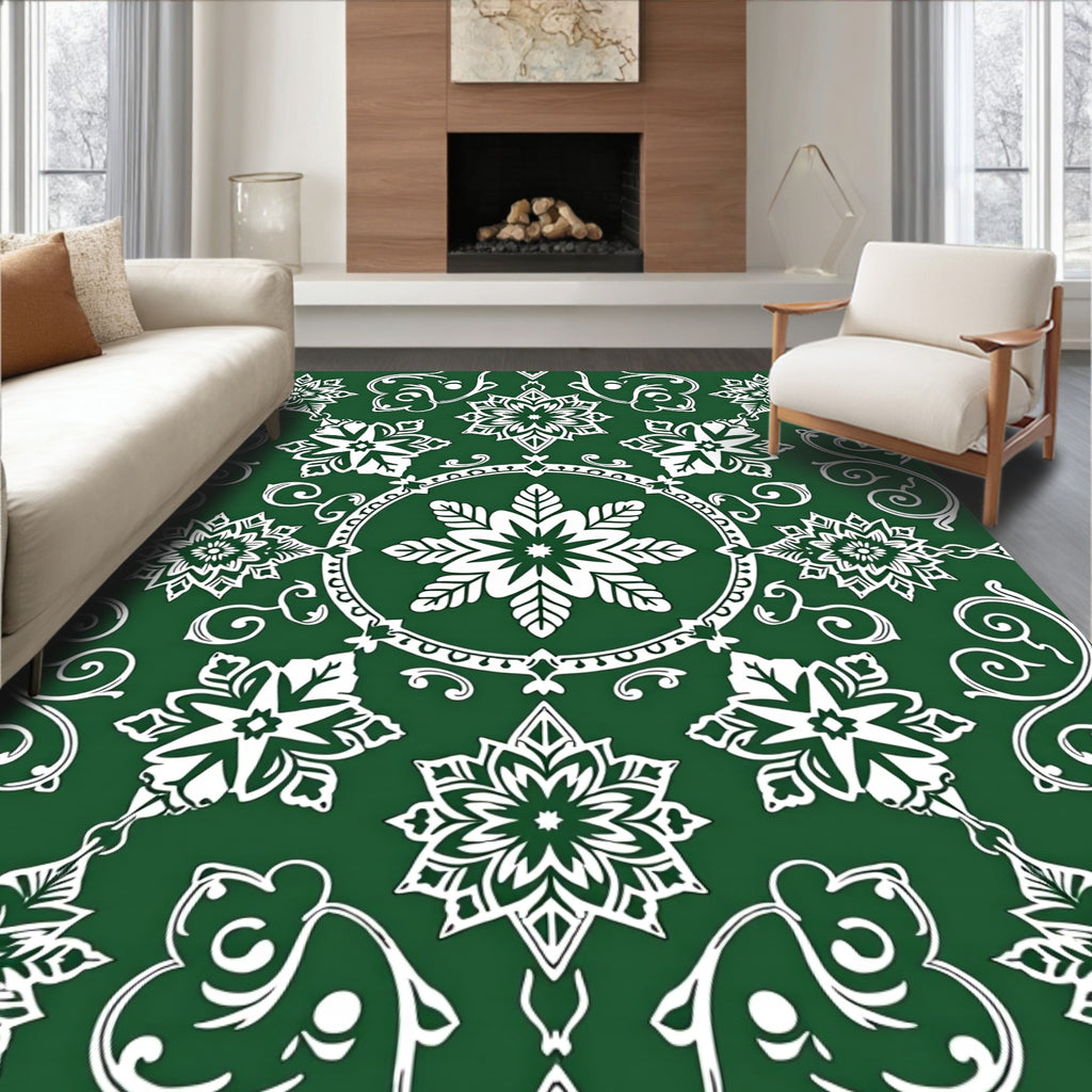 Emerald White Mandala Floral Vine Rug