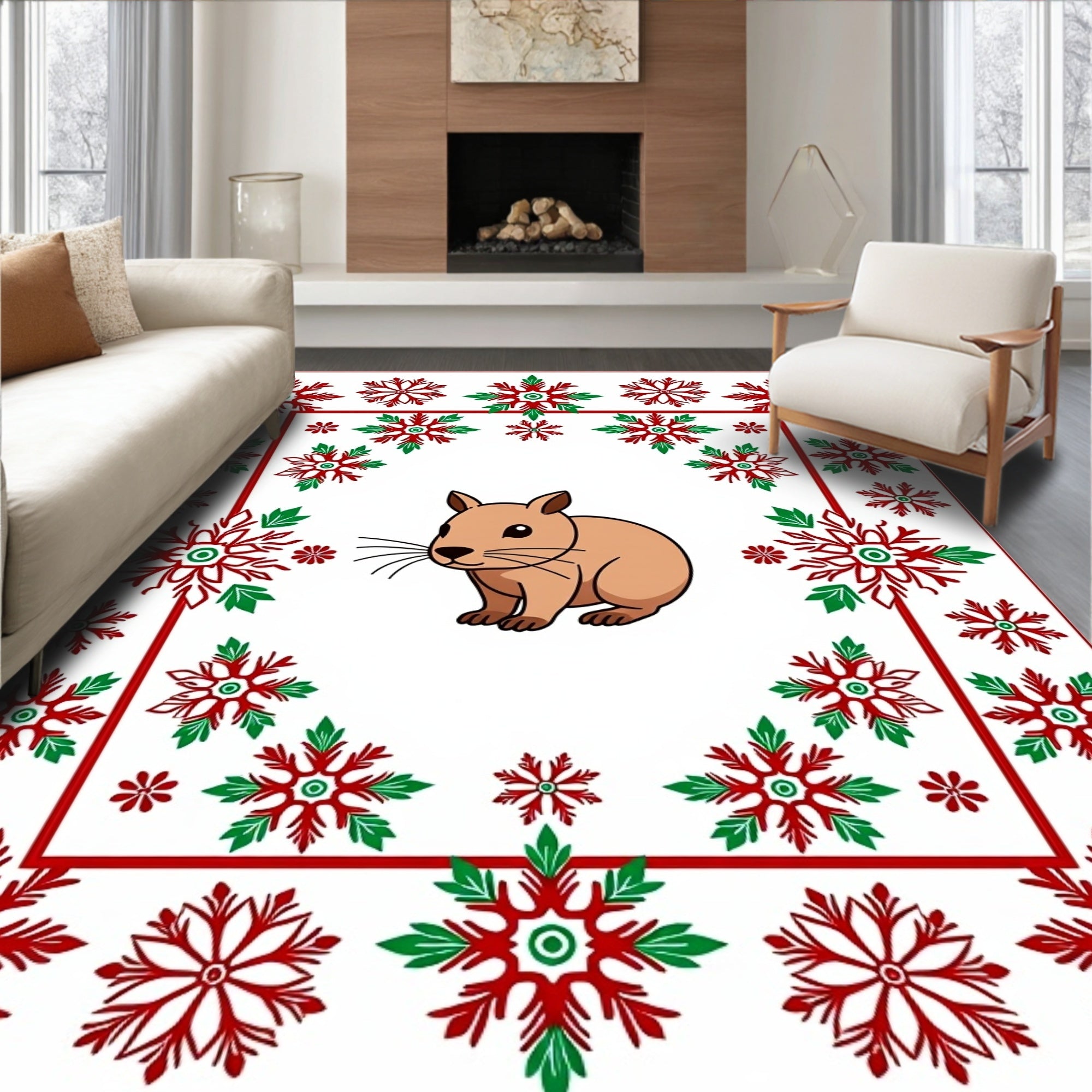 Cute Critter Snowflakes Border Rug