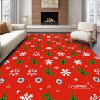 Red Festive Trees Snowflakes Garland Rug