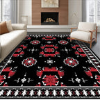 Bold Red Floral Black Ground Rug