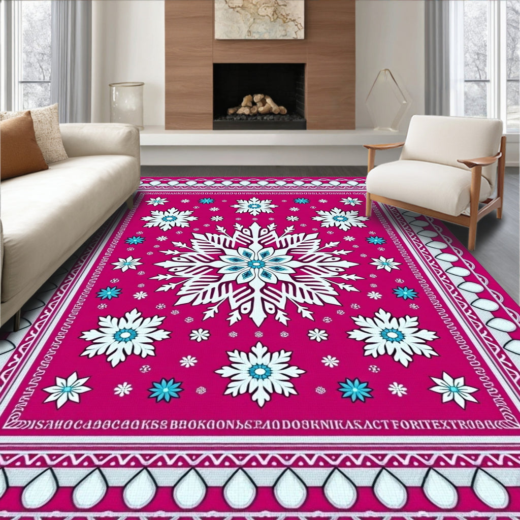 Charming Pink Snowflake Medallion Rug