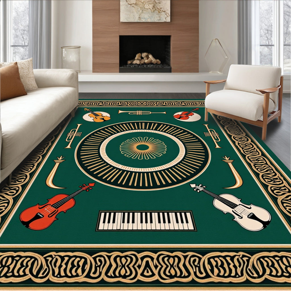 Vintage Musical Instruments Gold Border Rug