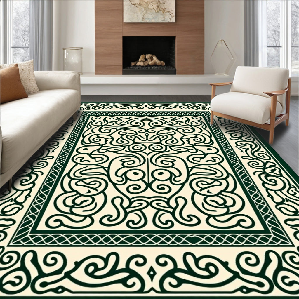 Emerald Green Scrollwork Tribal Rug