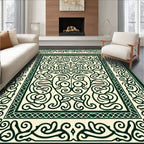 Emerald Green Scrollwork Tribal Rug