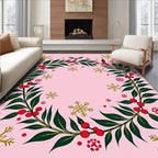 Pink Festive Holly Berry Snowflake Wreath Rug