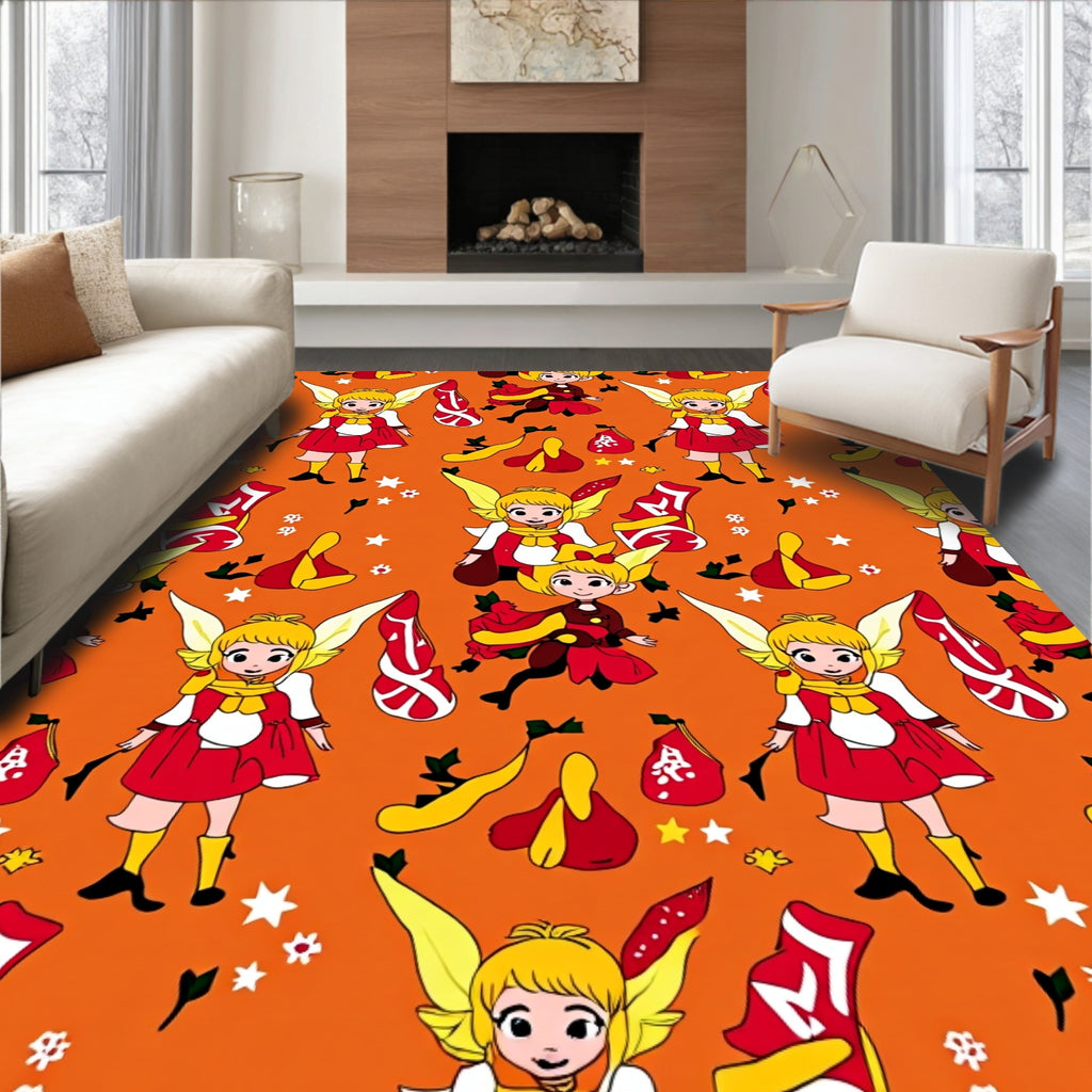 Whimsical Red Yellow Fairy Characters Rug