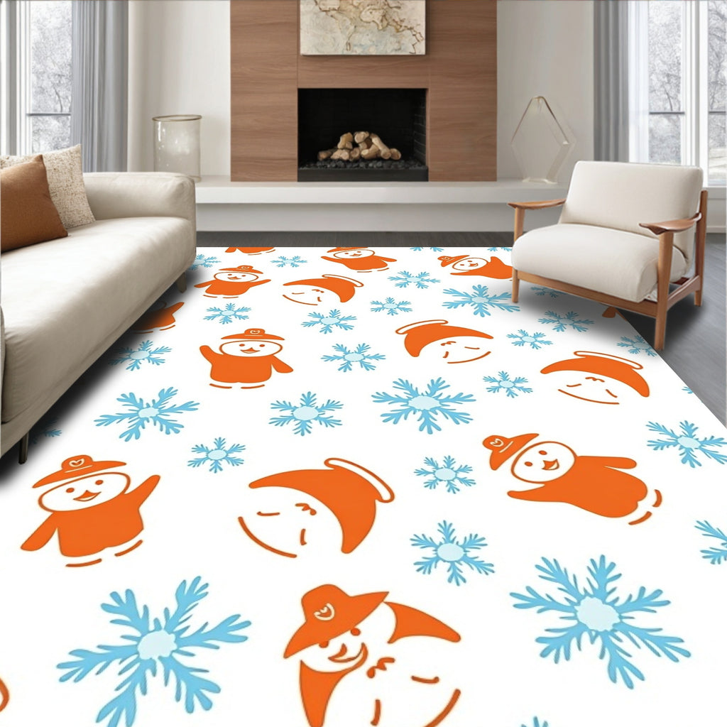 Orange Snowman Blue Snowflake Collage Rug