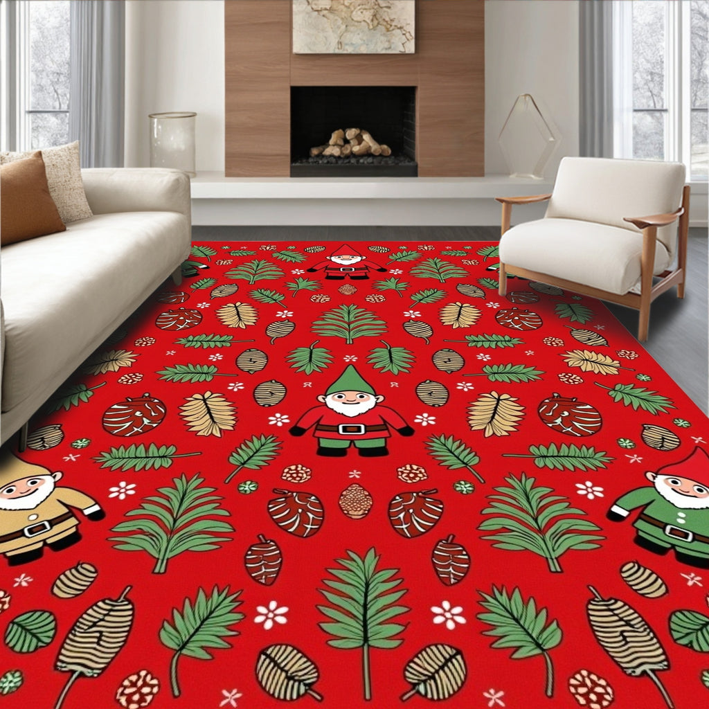 Gnome Forest Friends Red Holiday Blanket Rug