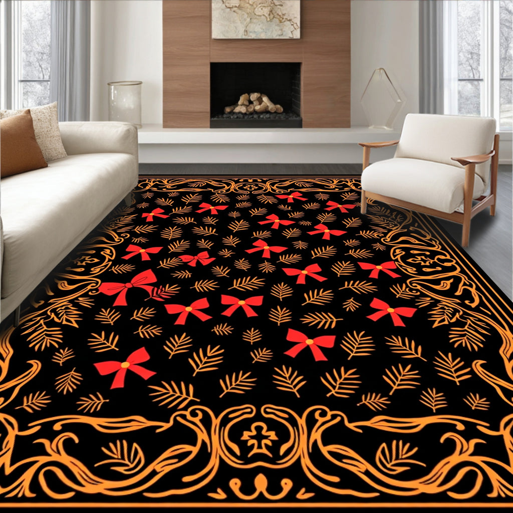 Whimsical Red Bow Fern Border Rug