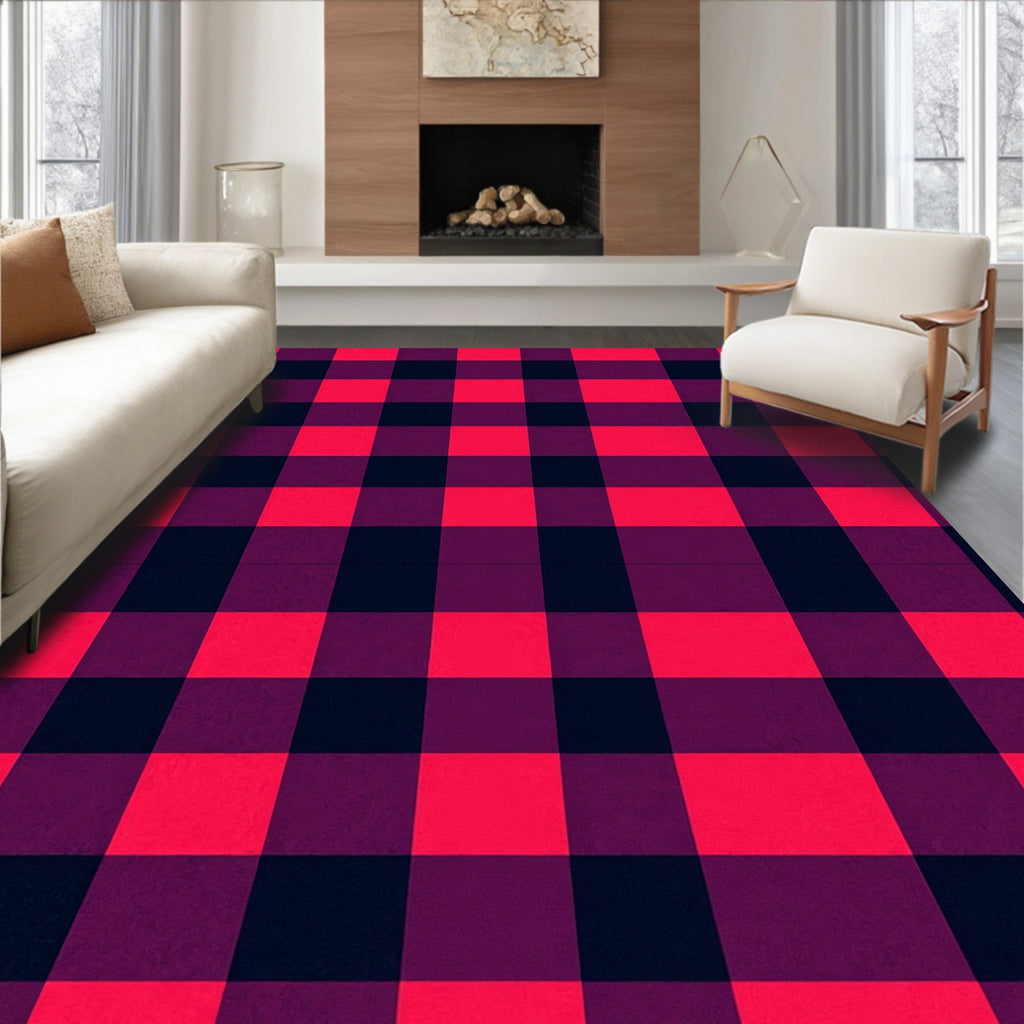 Vibrant Crimson Plaid Squares Rug
