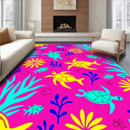 Whimsical Pink Turtle Fish Coral Rug