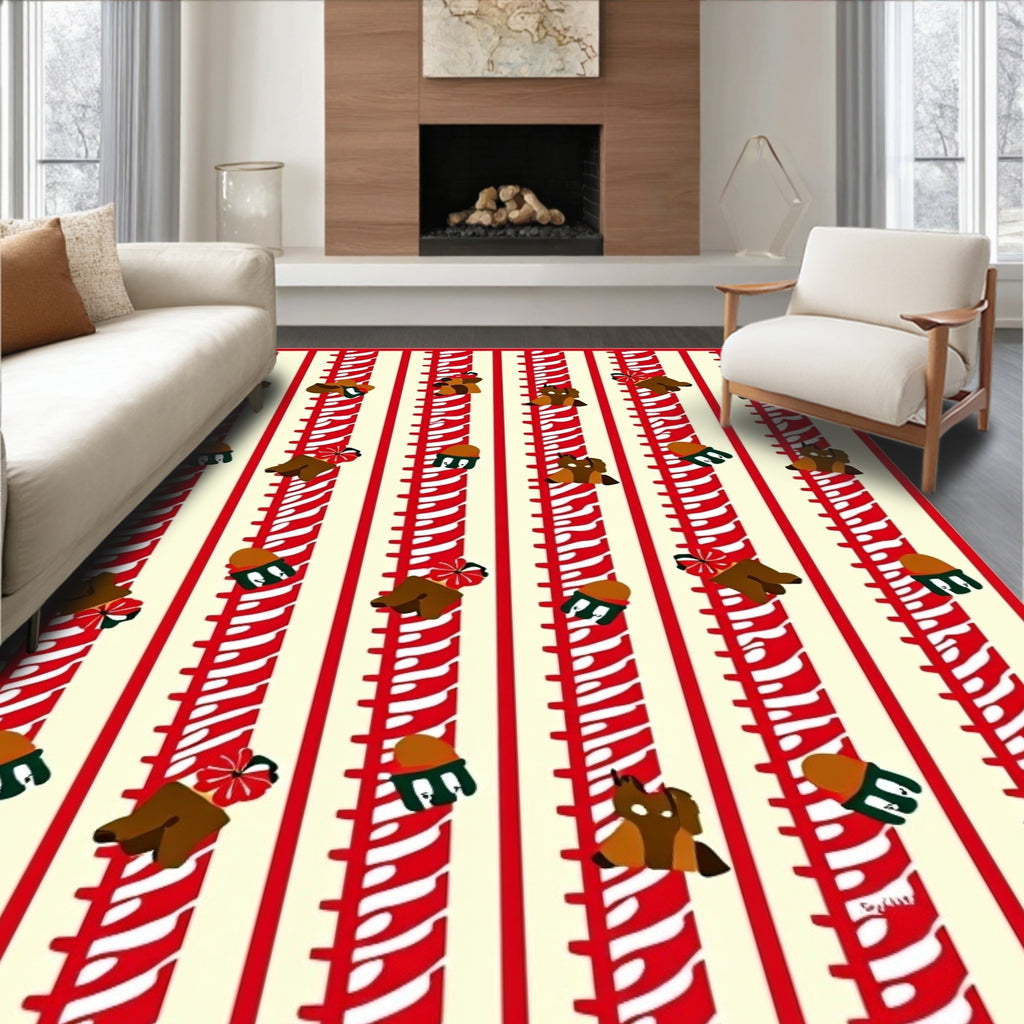 Whimsical Bear Candy Cane Stripes Rug
