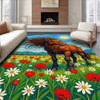 Majestic Horse Wildflower Meadow Sun Rug