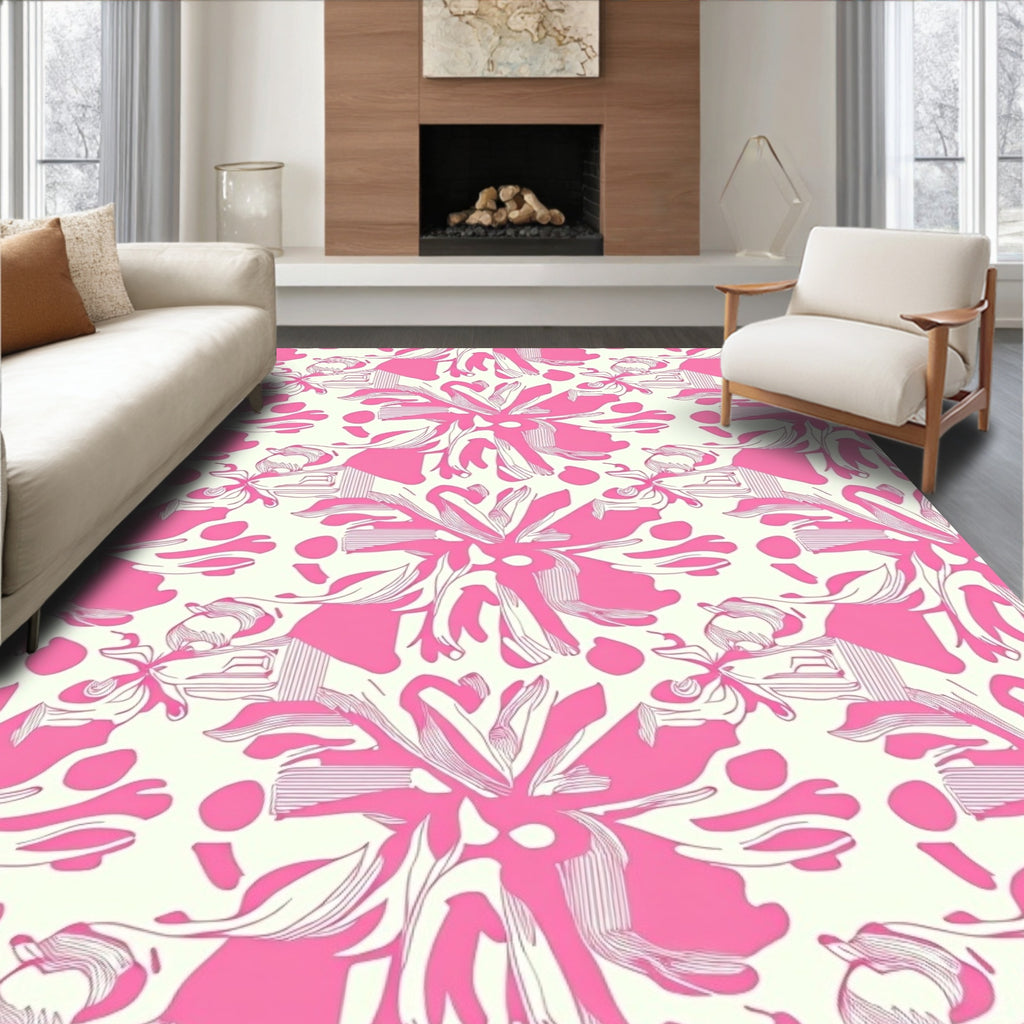 Hot Pink Abstract Floral Bloom Rug