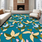 Teal Floral Botanical Leaf Bunch Rug