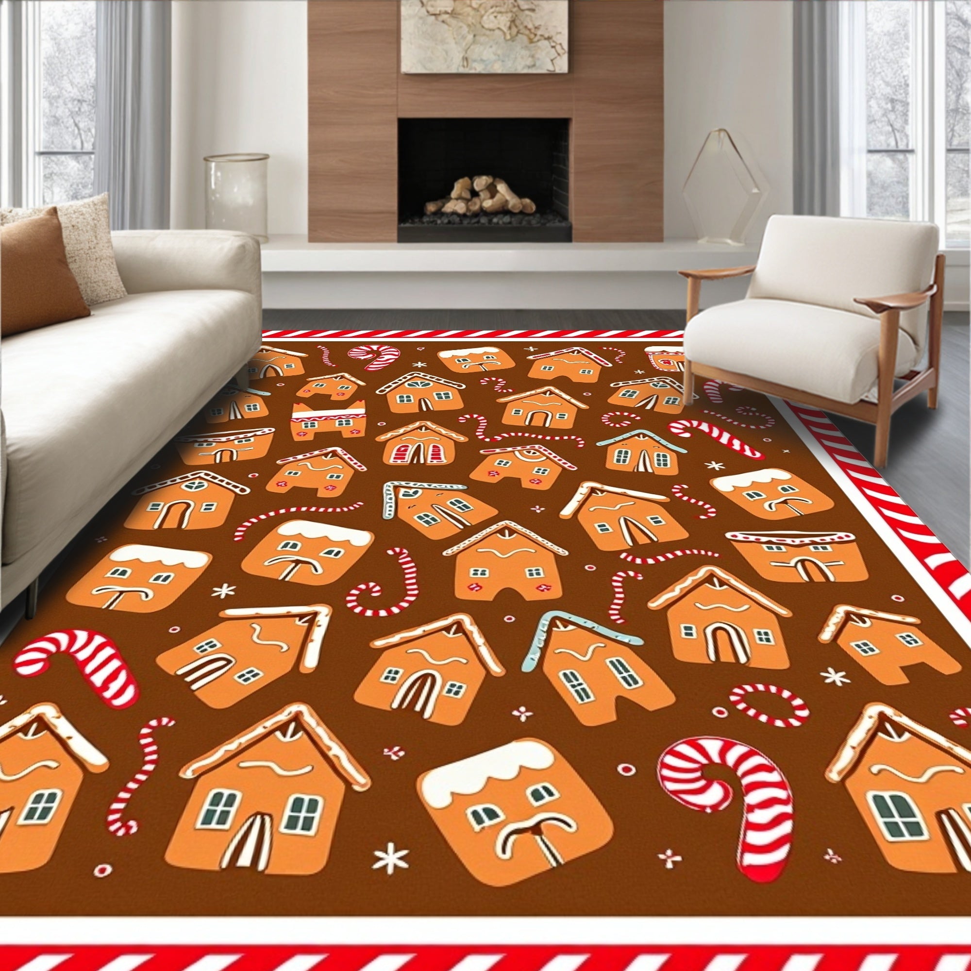 Gingerbread Houses Candy Cane Collage Rug