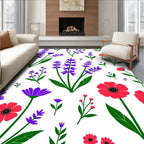 Crimson Red Poppy And Lavender Sprigs Rug