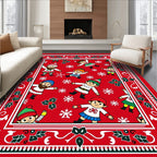 Whimsical Red Elves Snowflake Christmas Rug