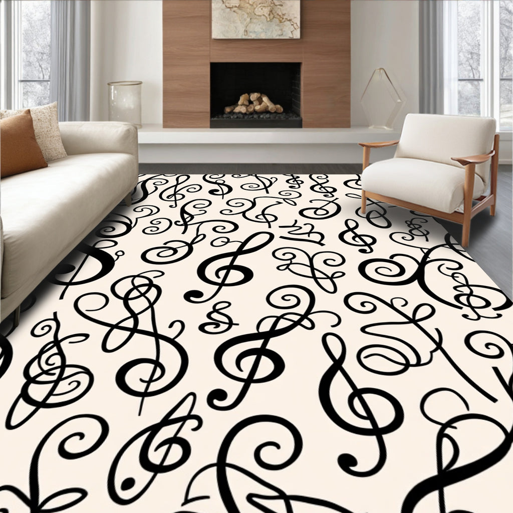 Monochromatic Musical Notes Swirls Rug