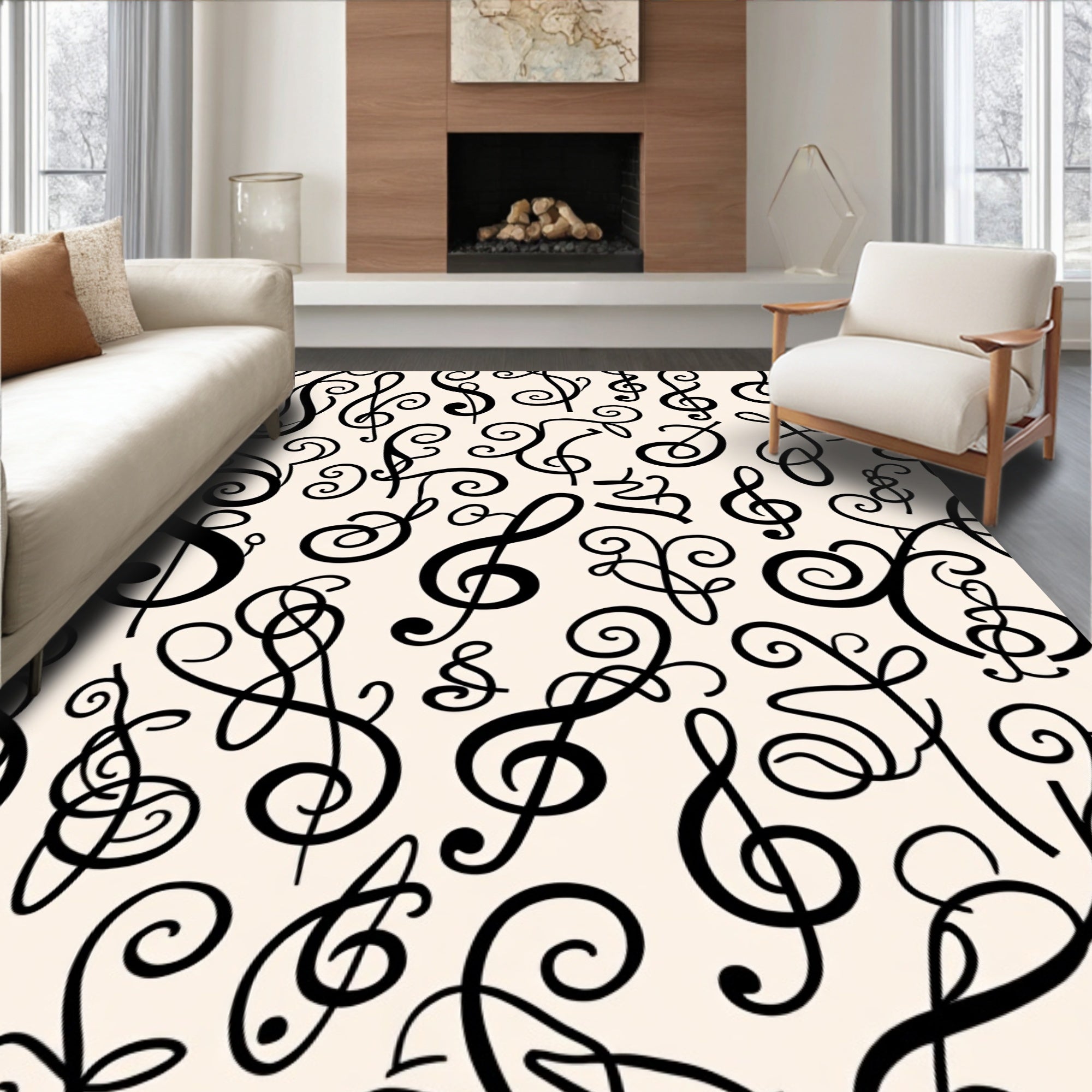 Monochromatic Musical Notes Swirls Rug