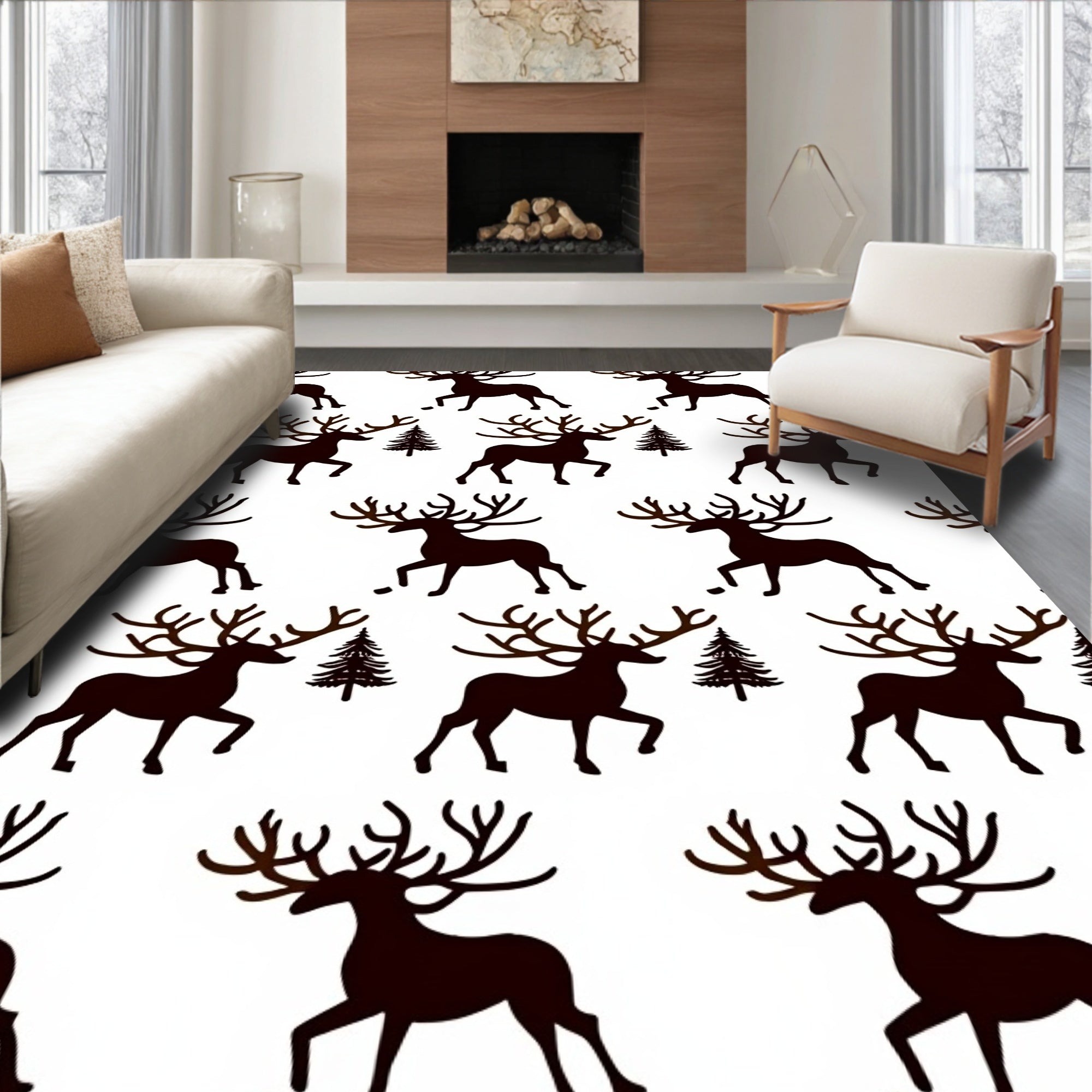 Dark Stag Forest Woodland Repeat Rug
