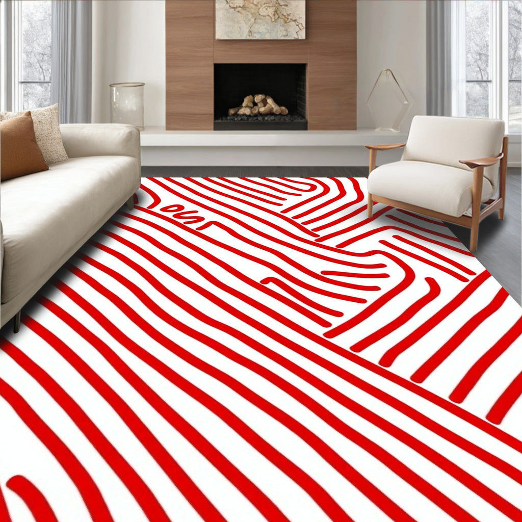 Bold Red Abstract Lines Rug