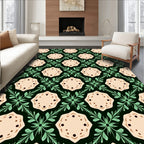 Pale Pink Floral Geometric Green Accents Rug