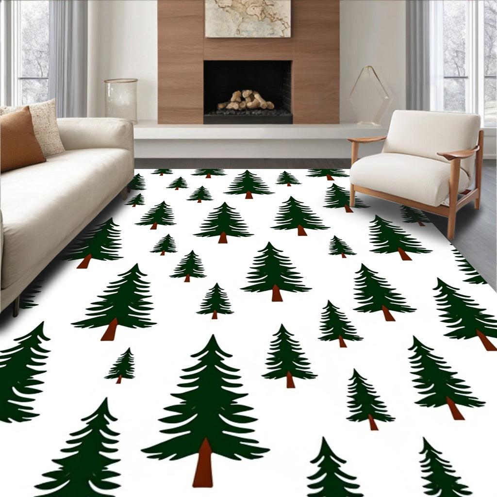 Dark Green Pine Forest Grove Repeating Rug
