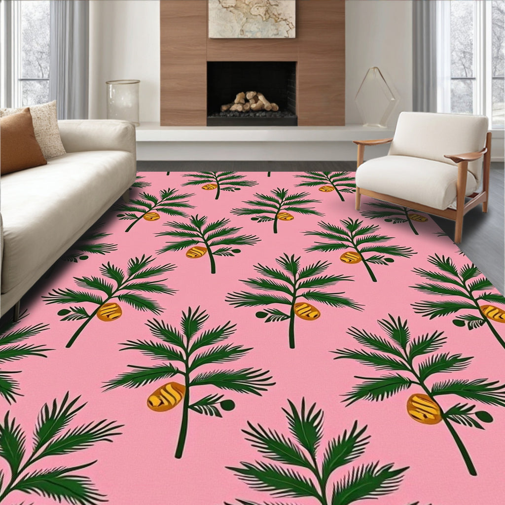 Tropical Green Palm Fern Citrus Rug