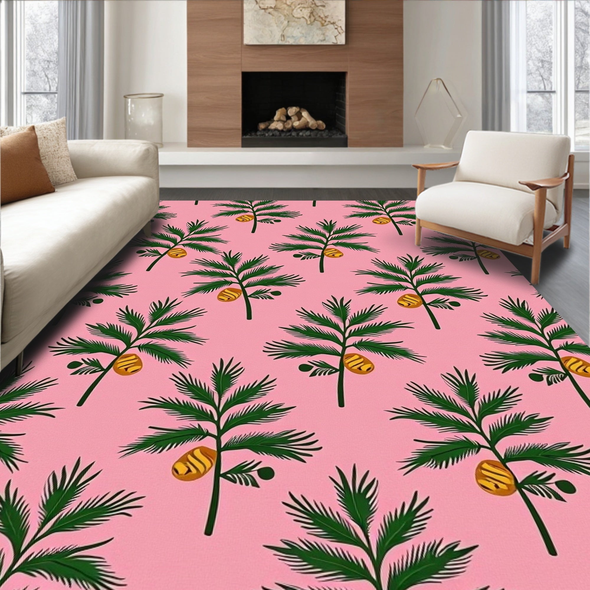 Tropical Green Palm Fern Citrus Rug