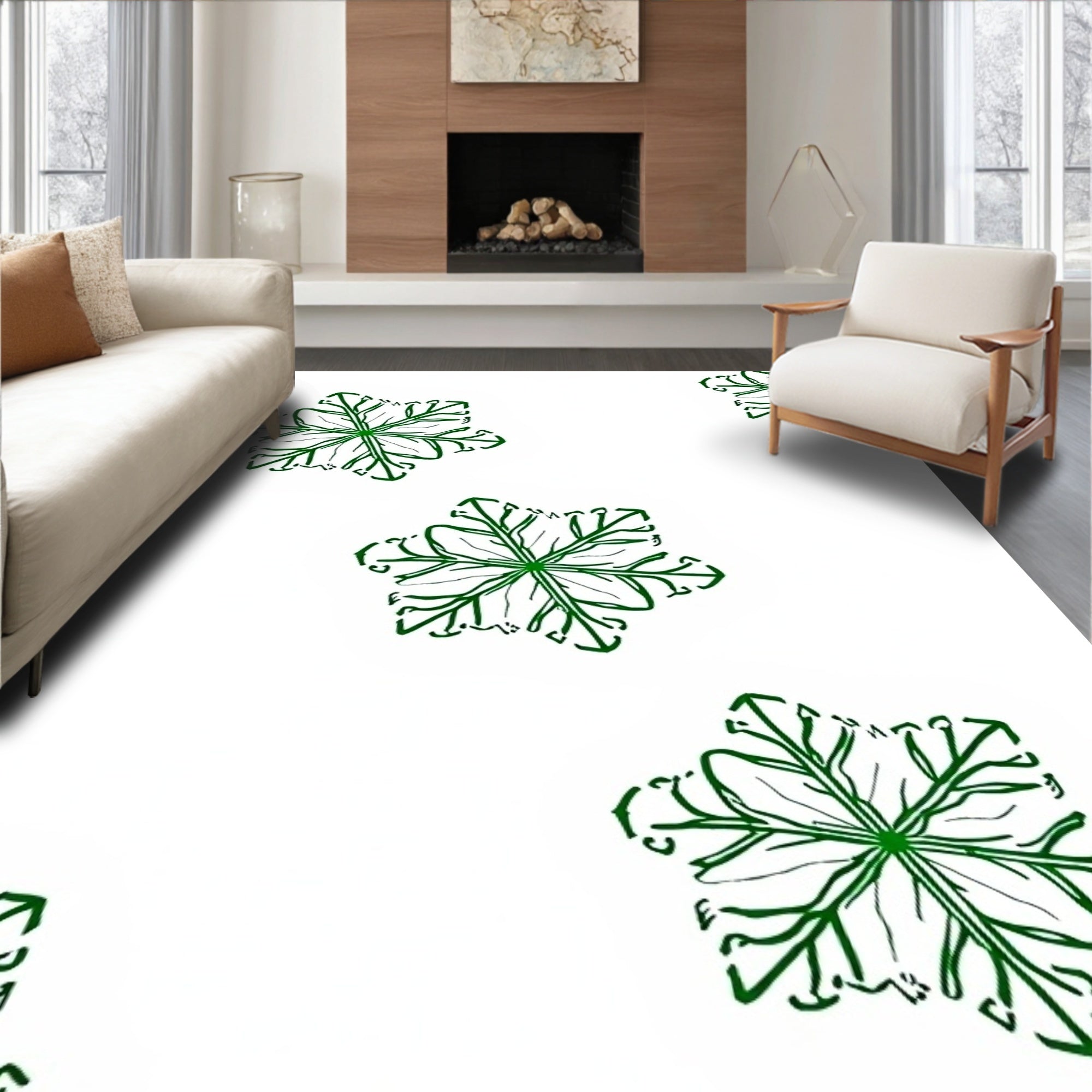Green Floral Starburst Medallion Rug