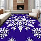 White Snowflake Ice Blue Festive Rug