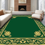 Emerald Green Floral Scroll Border Rug